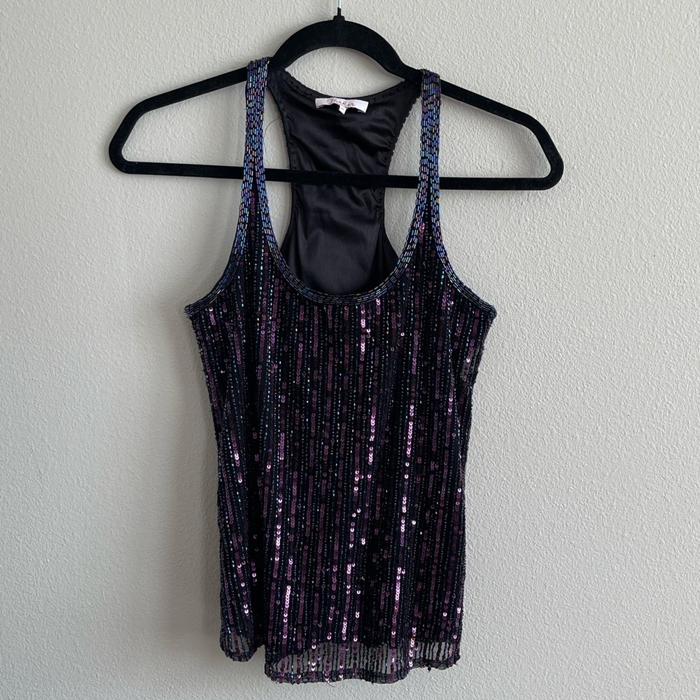 Parker Black and Purple Sequin Camisole Size XS
